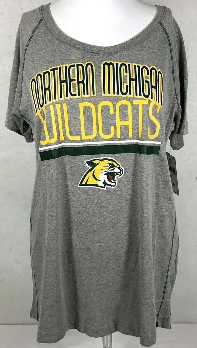 Northern Michigan Wildcats T-Shirt Women's Medium Gray Short Sleeve New